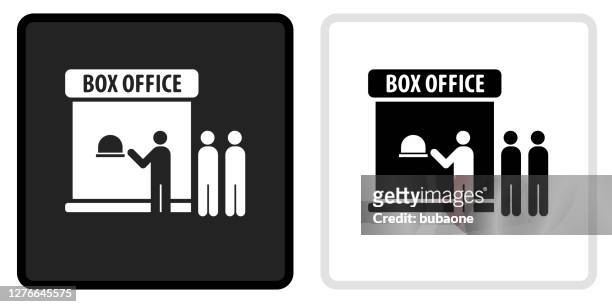 movie theatre icon on  black button with white rollover - box office stock illustrations