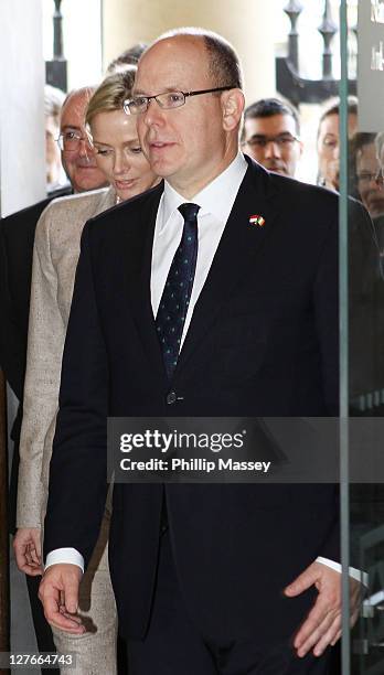 Prince Albert and Charlene Wittstock visit the National Museum of Ireland on the first day of his state visit on April 4, 2011 in Dublin, Ireland.