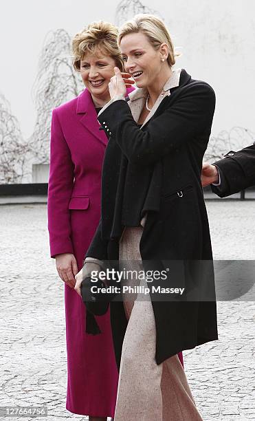 President of Ireland Mary McAleese and Charlene Wittstock attend the state visit of H.S.H. Prince Albert at Aras an Uachtarain on April 4, 2011 in...