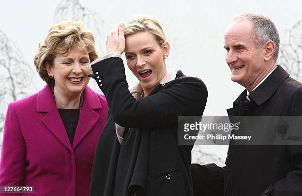 President of Ireland Mary McAleese, Charlene Wittstock and Martin McAleese attend the state visit of H.S.H. Prince Albert at Aras an Uachtarain on...