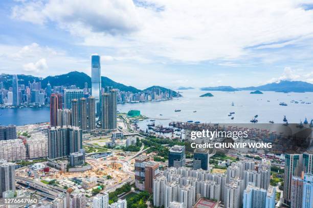 kowloon from an aerial perspective, hongkong, china - mong kok imagens e fotografias de stock