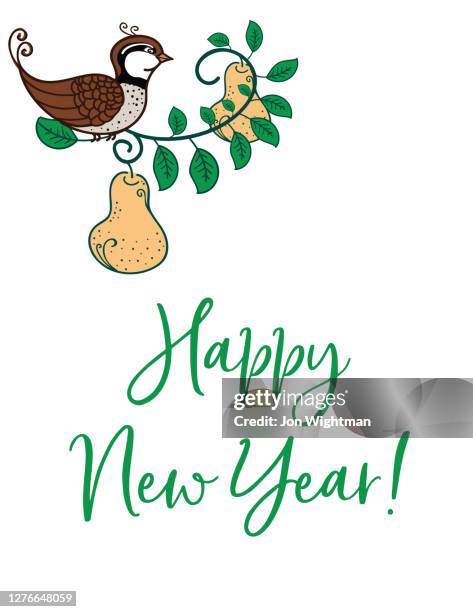 christmas card - pear tree stock illustrations