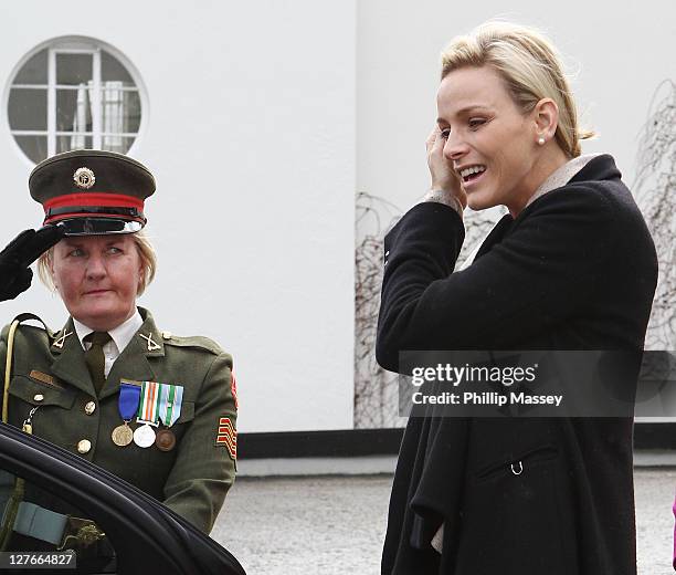 Miss Charlene Wittstock visits Aras an Uachtarain on the first day of the state visit of H.S.H. Prince Albert on April 4, 2011 in Dublin, Ireland.