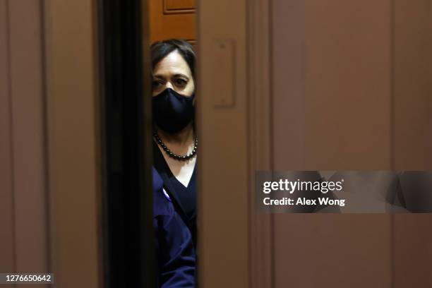 Democratic Vice Presidential nominee Sen. Kamala Harris leaves after she attended a ceremony where late U.S. Supreme Court Associate Justice Ruth...