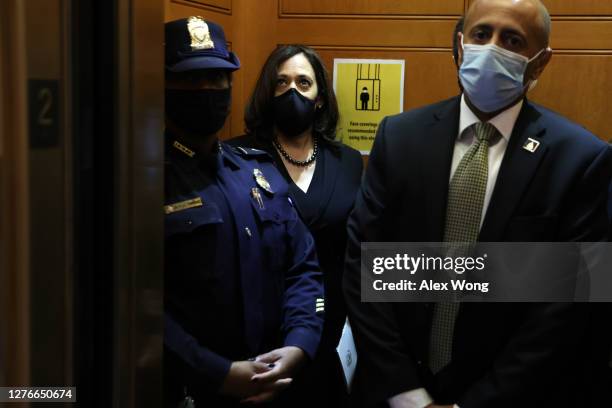 Democratic Vice Presidential nominee Sen. Kamala Harris leaves after she attended a ceremony where late U.S. Supreme Court Associate Justice Ruth...