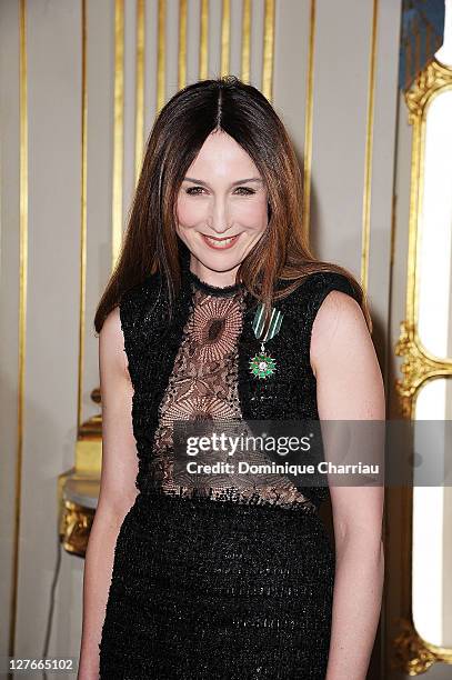 Elsa Zylberstein poses after she receives the medal "Chevalier des Arts et lettres" at Ministere de la Culture on April 5, 2011 in Paris, France.