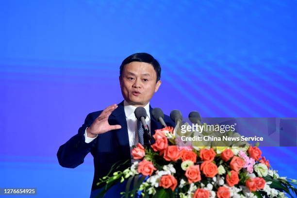 Jack Ma, founder of Alibaba Group, speaks during opening ceremony of the 3rd All-China Young Entrepreneurs Summit on September 25, 2020 in Fuzhou,...