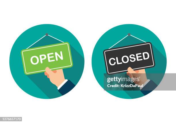 stockillustraties, clipart, cartoons en iconen met teken openen en gesloten teken - opening