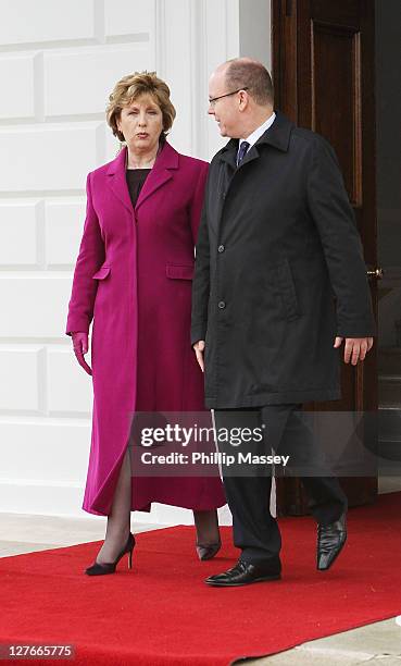 President of Ireland Mary McAleese and H.S.H. Prince Albert attend Aras an Uachtarain on his state visit on April 4, 2011 in Dublin, Ireland.