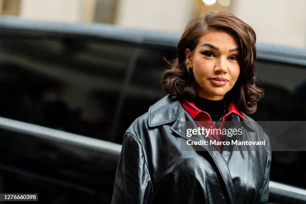 Shirin David attends Boss fashion show during the Milan Women's Fashion Week on September 25, 2020 in Milan, Italy.