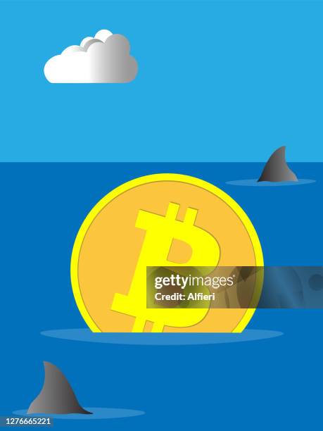 sharks around bitcoin - uncertainty forecasting stock illustrations