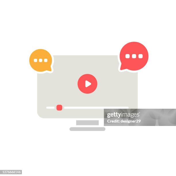 online lesson and speech bubble icon flat design. - elementary student on computer stock illustrations