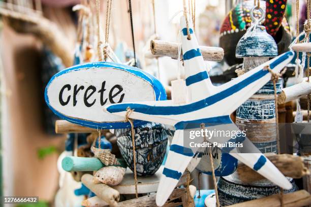 handmade souvenirs for sale on crete island, greece, chania - pendant light stockfoto's en -beelden