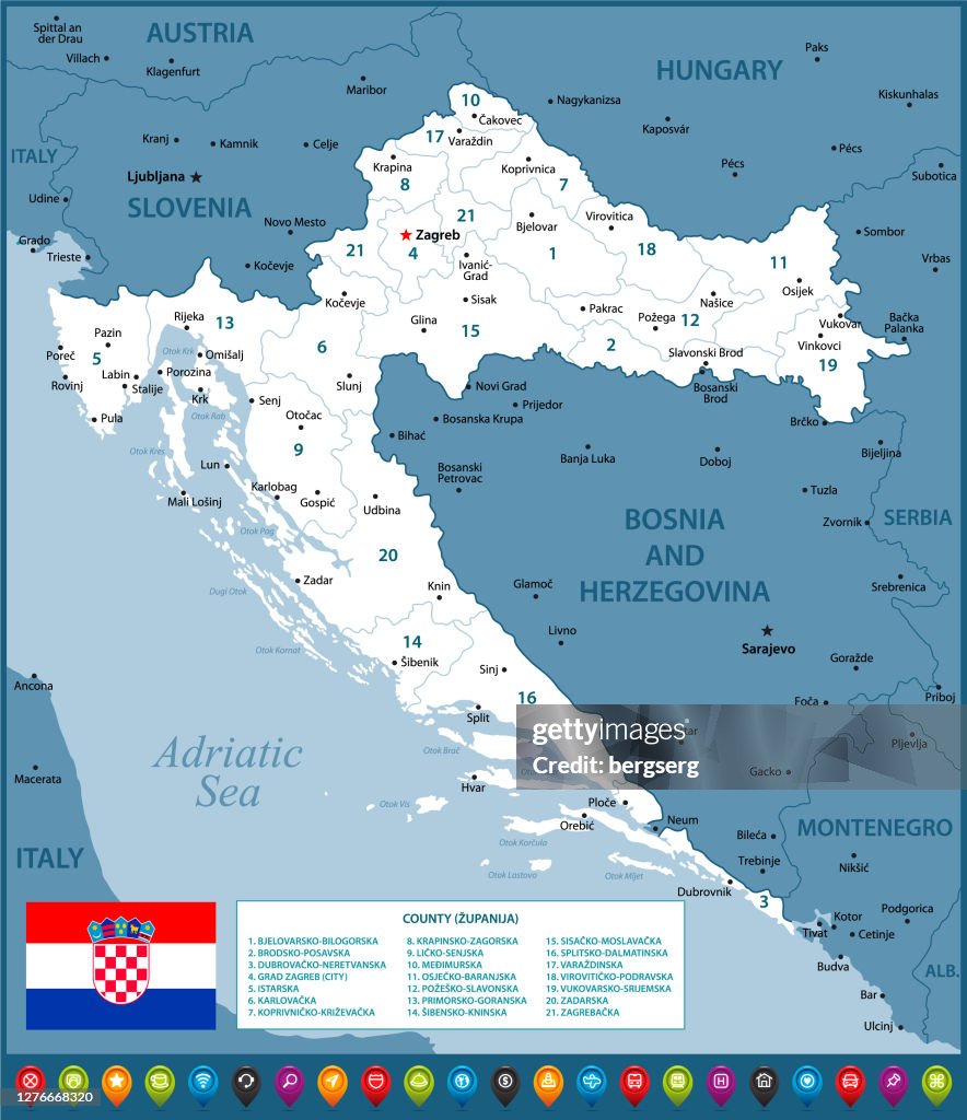 Map Of Croatia Political Map With Regions National Flag Geographical map-of-croatia-political-map-with-regions-national-flag-geographical
