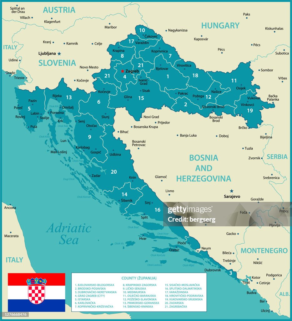 Map Of Croatia Political Map With Regions National Flag Geographical map-of-croatia-political-map-with-regions-national-flag-geographical