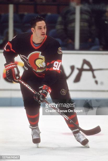 Alexandre Daigle of the Ottawa Senators warms up prior to the start of an NHL Hockey game against the New Jersey Devils circa 1994 at the Brendan...