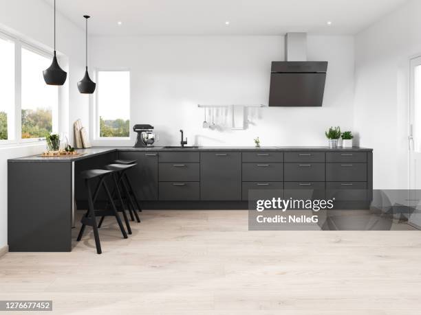 modern minimalist kitchen - cooker stock pictures, royalty-free photos & images