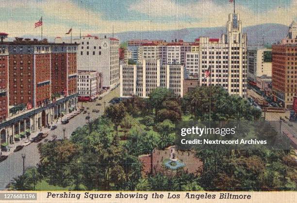 Vintage souvenir linen postcard published ca 1938 from series depicting Hollywood landmarks and movie star homes, here a view of the historic...