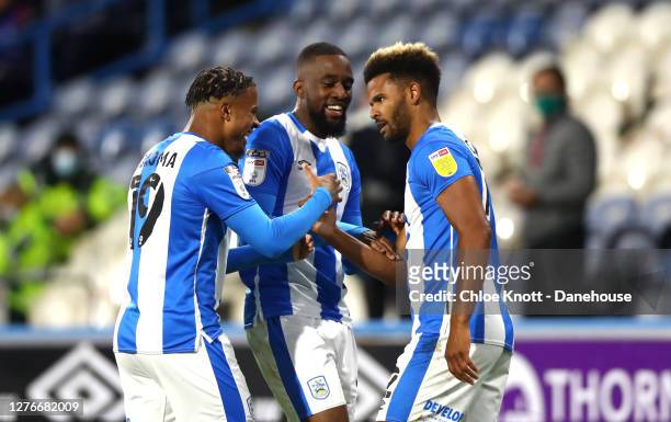 Fraizer Campbell of Huddersfield Town celebrates scoring his teams first goal during the Sky Bet Championship match between Huddersfield Town and...