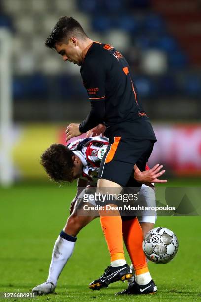 Ianis Hagi of Rangers and Mats Kohlert of Willem II battle for the ball during the UEFA Europa League third qualifying round match between Willem II...