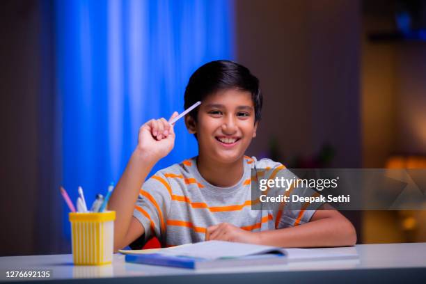 boy studying at home - stock photo - cute boy stock pictures, royalty-free photos & images