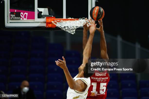 Sagaba Konate of Zaragoza and Walter Samuel Tavares of Real Madrid in action during the spanish league, Liga Endesa, basketball match played between...