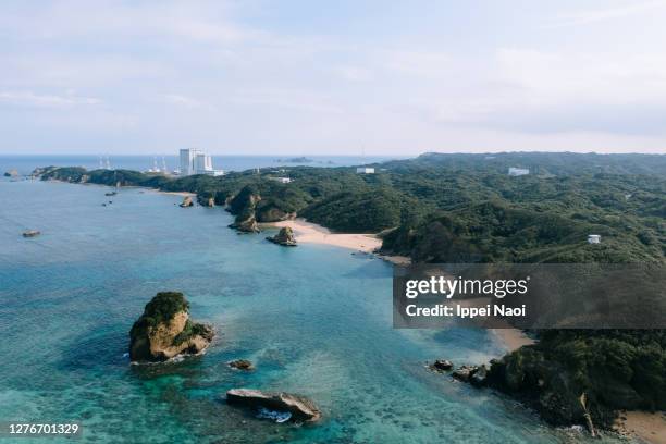 aerial view of tanegashima island, kagoshima, japan - tanegashima island stock pictures, royalty-free photos & images