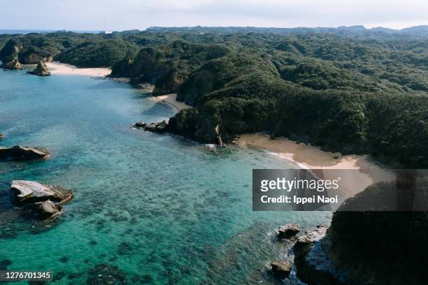 aerial view of tanegashima island with idyllic beaches, kagoshima, japan - tanegashima island stock pictures, royalty-free photos & images