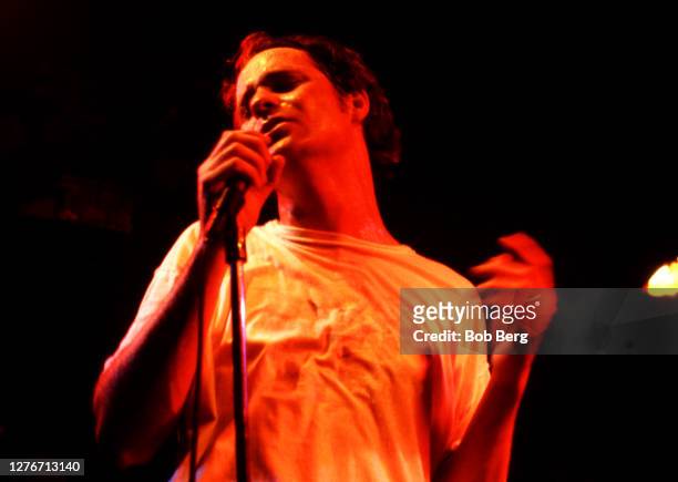 Lead singer Gordon Downie of the Canadian rock group The Tragically Hip sings on stage during a concert circa February, 1992 in New York, New York.