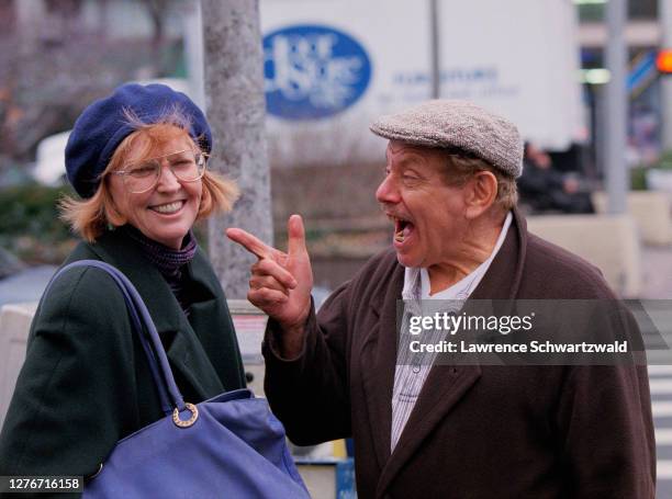Jerry Stiller and wife, Anne Meara, are playful as Frank gets into character on Broadway on the Upper West Side of NYC on January 13, 1998. Exclusive