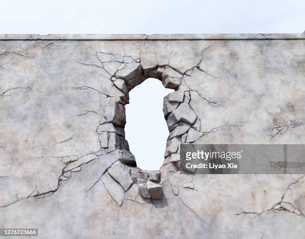 broken wall - distruzione foto e immagini stock