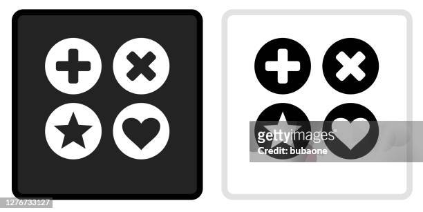add delete favorite & bookmark set icon on  black button with white rollover - letter x stock illustrations