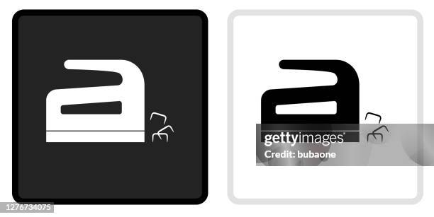 stapler icon on black button with white rollover - stapler stock illustrations