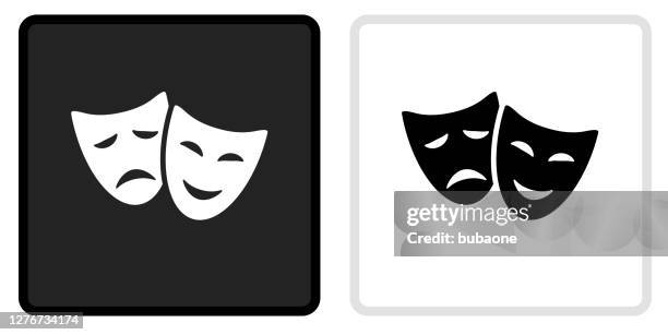 Icono De Theatre Comdey Tragedy En Black Button Con White Rollover, Foto de stock