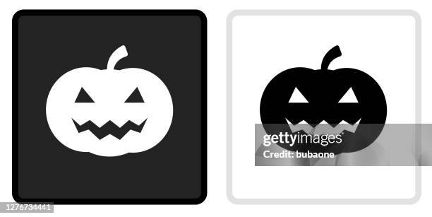 halloween pumpking face icon on black button with white rollover - pumpkin white background stock illustrations
