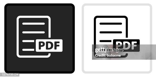 pdf-dokument-symbol auf schwarzem knopf mit weißem rollover - pdf icon stock-grafiken, -clipart, -cartoons und -symbole