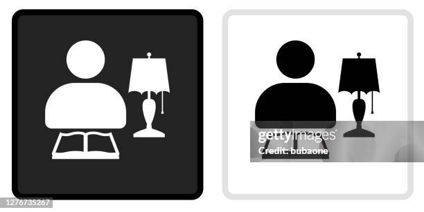 reading icon on black button with white rollover - reading lamp white background stock illustrations