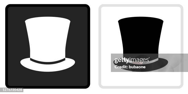 stockillustraties, clipart, cartoons en iconen met pictogram tophoed op zwarte knop met witte rollover - magician