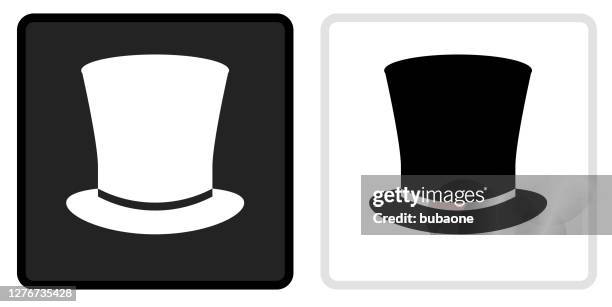 top hat icon on  black button with white rollover - top hat stock illustrations