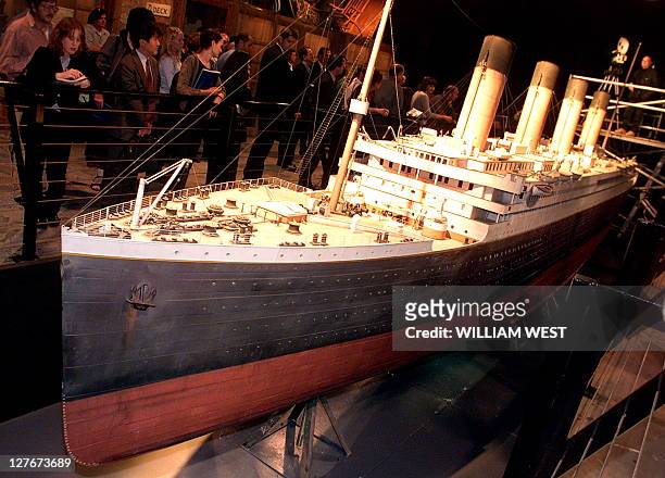 Scale model of the Titanic which was used in the filming of the movie "Titanic" sits as the main centrepoint of a Titanic display at the Fox Studio...