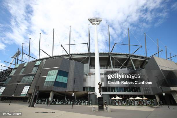 General view outside of the Melbourne Cricket Ground on September 26, 2020 in Melbourne, Australia. Today marks the date that traditionally holds the...