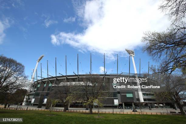 General view outside of the Melbourne Cricket Ground on September 26, 2020 in Melbourne, Australia. Today marks the date that traditionally holds the...