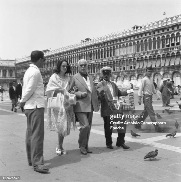 British actor Charlie Chaplin with Oona O'Neill, Venice, 1959.