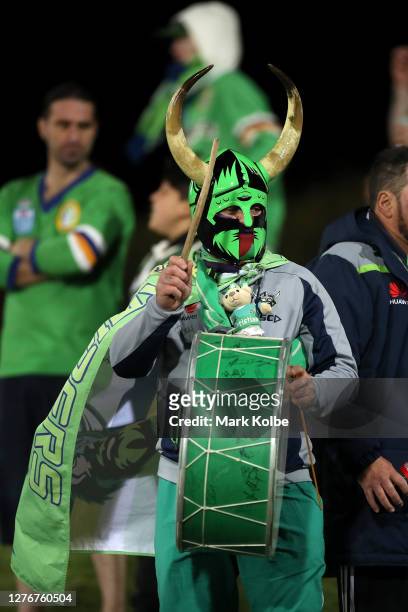Raiders fans show their support during the round 20 NRL match between the Cronulla Sharks and the Canberra Raiders at Netstrata Jubilee Stadium on...