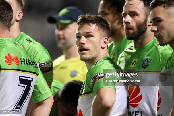 Tom Starling of the Raiders looks on after a Sharks try during the round 20 NRL match between the Cronulla Sharks and the Canberra Raiders at...