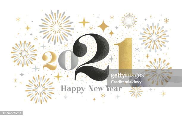 new year 2021 fireworks greeting - celebration stock illustrations