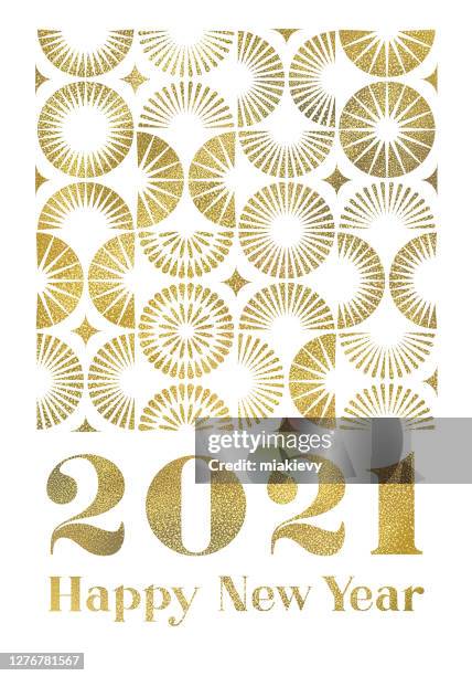 stockillustraties, clipart, cartoons en iconen met gelukkig nieuwjaar 2021 met geometrisch vuurwerk - fireworks on white