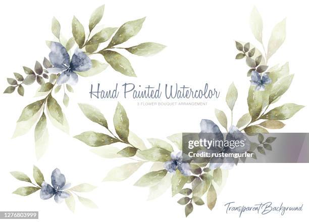 ilustraciones, imágenes clip art, dibujos animados e iconos de stock de conjunto de acuarela flor y hojas verdes - wedding invitation