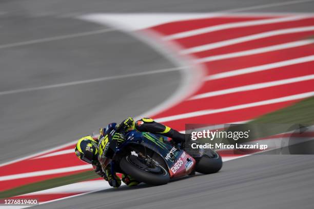 Valentino Rossi of Italy and Monster Energy Yamaha MotoGP Team rounds the bend during the MotoGP of Catalunya: Qualifying during qualifying for the...