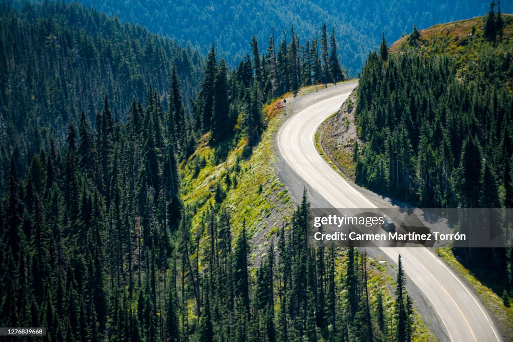 Scenic View Of Mountains and road Against Sky. Olympic National Park, USA.